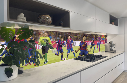 Kolaż piłkarzy FC Barcelona w nadruku do kuchni